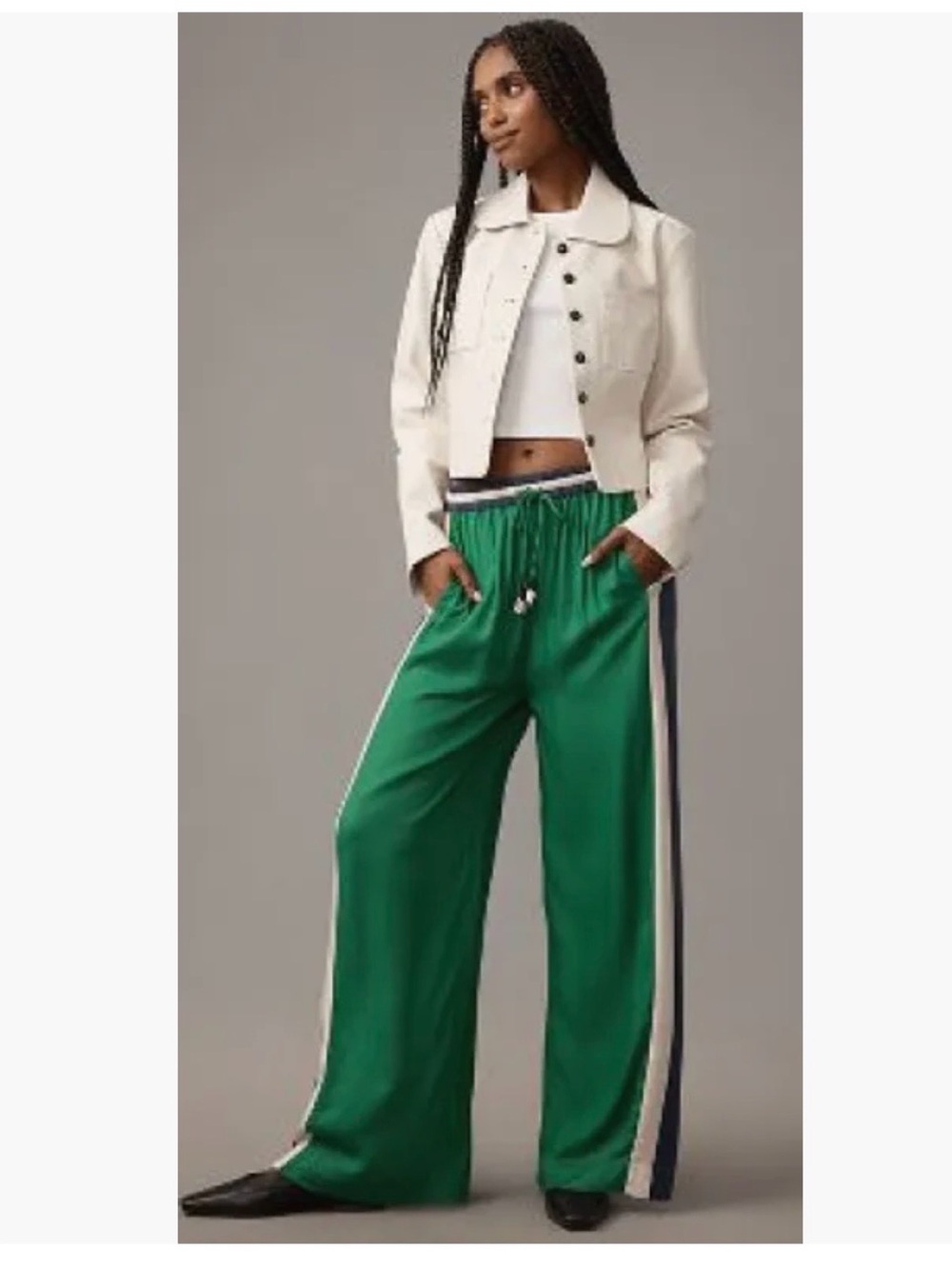 Farm rio Wide-Leg Green Track Pants with Contrast Stripe size M